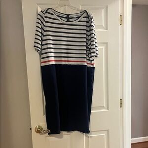 Lands' End Navy and White Striped Dress